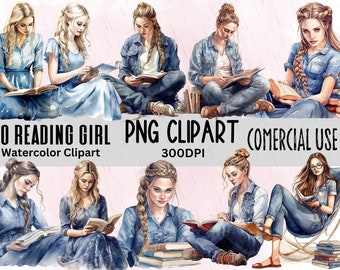 Reading Girl Clipart, Reading Woman Clipart, Watercolor Reading Girl, Reading Girl PNG, Reading Clipart, Book Clipart, Girl Reading Clipart