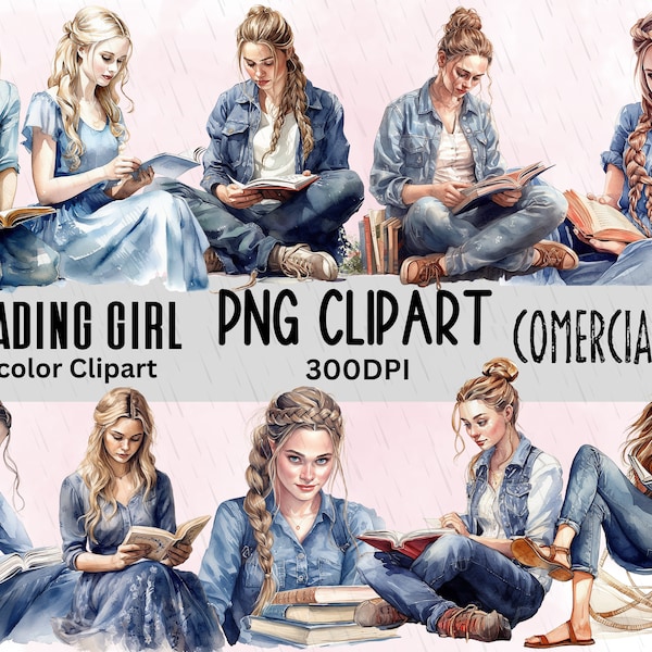 Reading Girl Clipart, Reading Woman Clipart, Watercolor Reading Girl, Reading Girl PNG, Reading Clipart, Book Clipart, Girl Reading Clipart