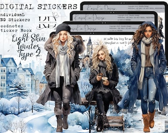 Light Skin Winter Stickers Type 2, Positive Winter Girl Stickers, Light Skin Winter Girl Goodnotes, Winter Digital Stickers, Light Skin Girl