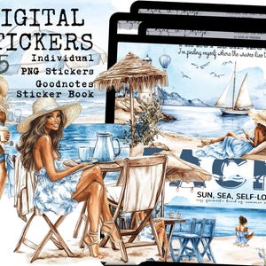 Summer Beach Black Girl Digital Stickers-T1, Black Girl Stickers, Beach Digital Sticker, Black Girl Goodnotes, Summer Goodnotes,PNG Stickers