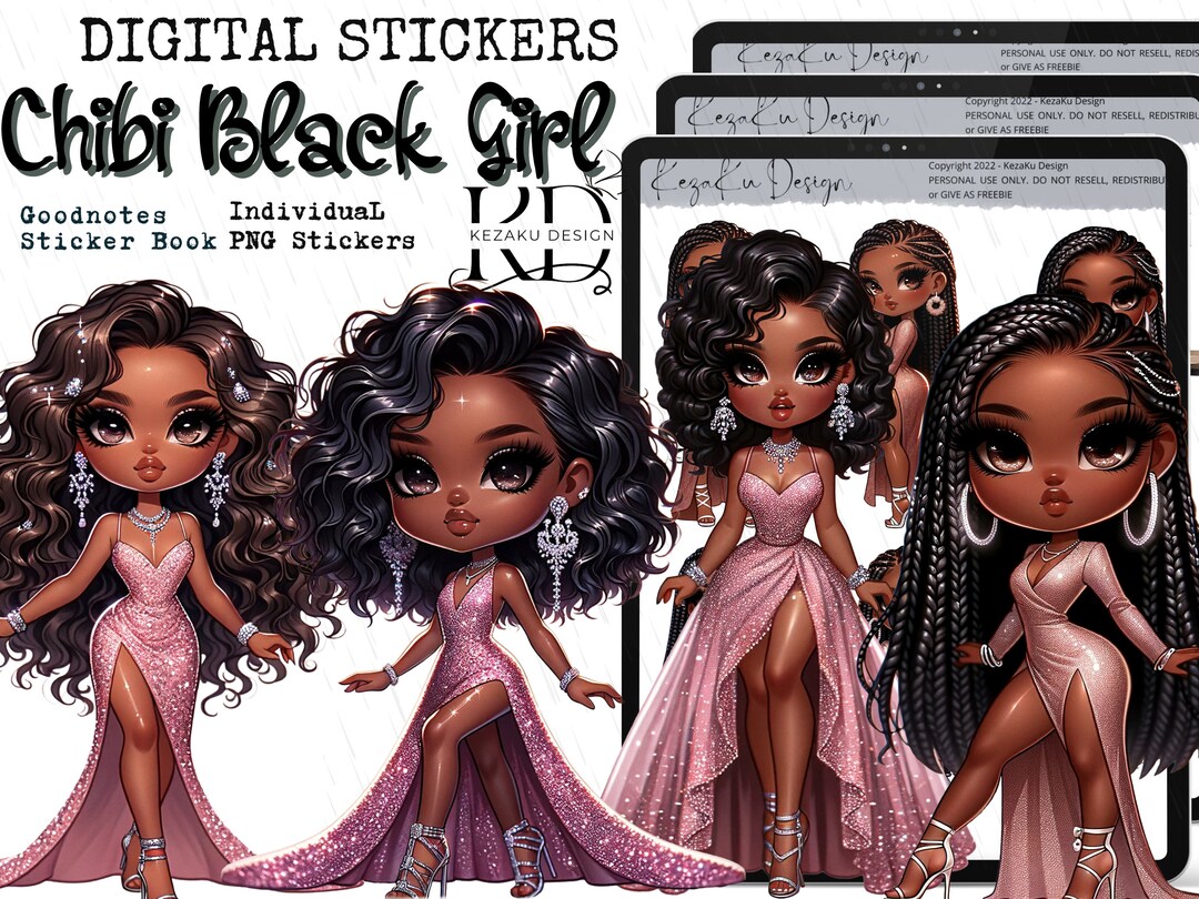 Chibi Black Girl Magic Digital Stickers, Black Girl Digital Stickers ...