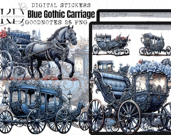 DIGITAL Blue Gothic Carriage Stickers, Blue Gothic Digital Stickers, Beautiful Blue Carriage Stickers, King Blue Gothic Carriage Stickers