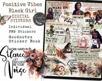 Positive Quote Black Girl Digital Stickers, Afro Girl Digital Stickers, Boss Girl Digital Stickers, Black Girl Goodnotes Digital Stickers