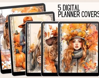 Autumn Girl Digital Planner Covers, Goodnotes Covers, PRINTABLE Notebook Covers, Journal Cover, Digital Planner Cover, Autumn Digital Cover