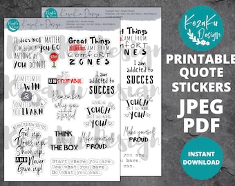 PRINTABLE Quote Stickers, Motivational Stickers, Instant Download  Sticker, Positive Quote Stickers, Printable Sticker Set, Planner Stickers