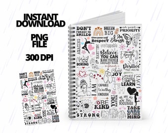 Positive Affirmations Notebook Cover Design, Notebook Cover, Inspirational Quotes Notebook Sublimation, Notebook Cover PNG, Instant Download