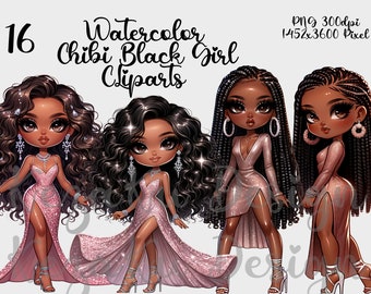 Chibi Black Girl Clipart, Black Girl Magic Clipart, Black Girl, Black Girl Sublimation, PNG Sublimation, Cartoon Black Girl PNG, Afro Girl