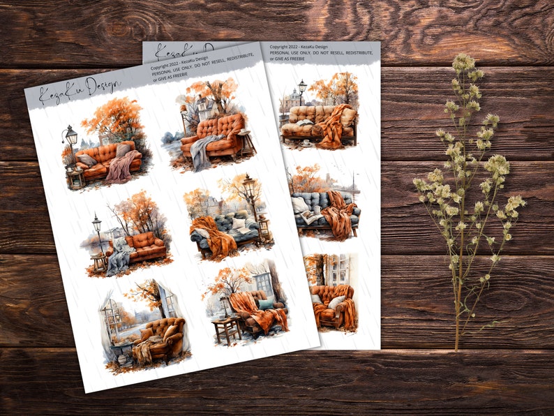 Sofa Sticker PRINTABLE Autumn Sofa Stickers, Sofa Printable Stickers, Watercolor ...