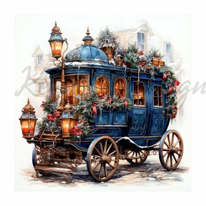 Navidad Royal Blue Cart Cliparts 8 JPG de alta calidad, Feliz Navidad, Acuarela Royal Blue Carts Clipart, Navidad Royal Blue Carts