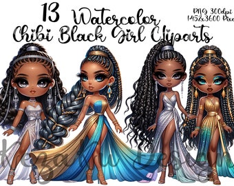 Chibi Black Girl Clipart, Black Girl Magic Clipart, Black Girl, Black Girl Sublimation, PNG Sublimation, Cartoon Black Girl PNG, Afro Girl