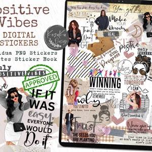 Digitala klistermärken med positiva vibbar, digitala klistermärken med positiva citat, digitala klistermärken med modetjej, digitala klistermärken med positiva citat och Goodnotes