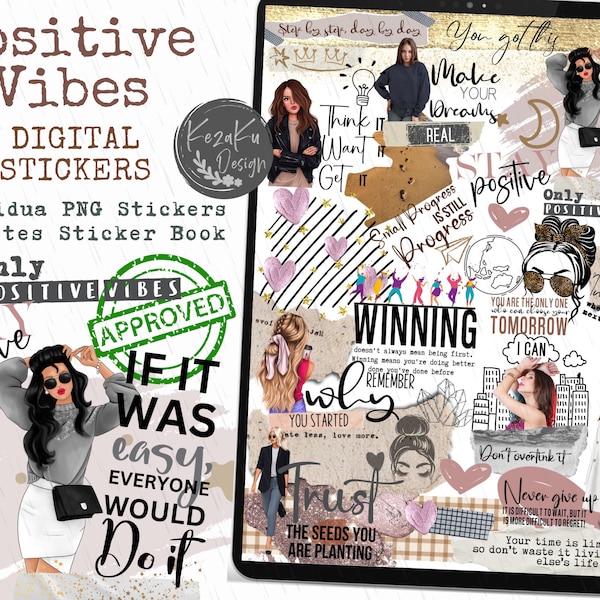 Positive Vibe Digital Stickers, Positive Quote Digital Stickers, Fashion Girl Digital Stickers, Positive Quote Goodnotes Digital Stickers