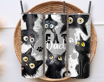 Cat Dad Tumbler Wrap, Tumbler Skinny Cat Black 20oz Tumbler Wrap, Tumbler Wrap senza cuciture a sublimazione, Download immediato Wrap, Tumbler Wrap PNG