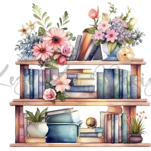 Bookshelf Cliparts, Book Cliparts, Watercolor Bookshelf Cliparts, Bookshelf PNG, Book Worm Cliparts, Bookshelf Instant Download, Bookshelfs