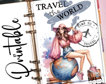 PRINTABLE Travel Girl Dashboard, PDF-Printable Planner Dashboard, Book Dashboard, A5 planner, Planner Dashboard, Pocket Planner Dashboards