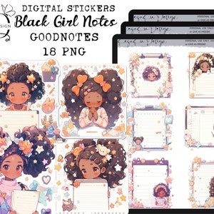 Black Girl Notes Digital Stickers, Notes Stickers, Black Girl Goodnotes, Black Girl PNG, Black Girl Notes Stickers, Cute Paper Goodnootes