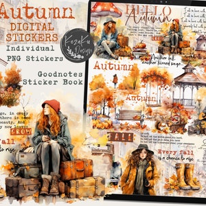 Autumn Digital Stickers, Autumn Goodnotes, Fall Digital Stickers,Autumn Girl Digital Stickers, Autumn PNG, Autumn Stickers, Fall Stickers
