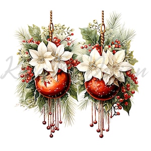 Christmas Ornaments  Clipart 12 High Quality JPGs, Merry Christmas, Watercolor Red Christmas Ornaments Clipart, Christmas Red Ornaments