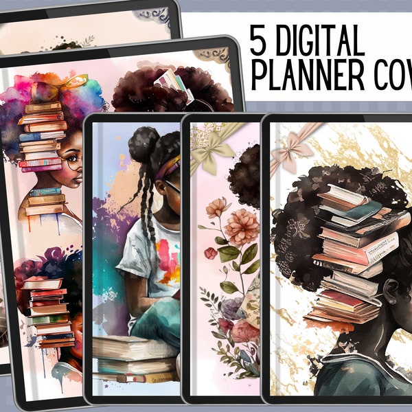 Black Girl Digital Planner Covers, Goodnotes Covers, PRINTABLE Notebook Covers, Journal Cover, Digital Planner Cover, Black Girl Cover