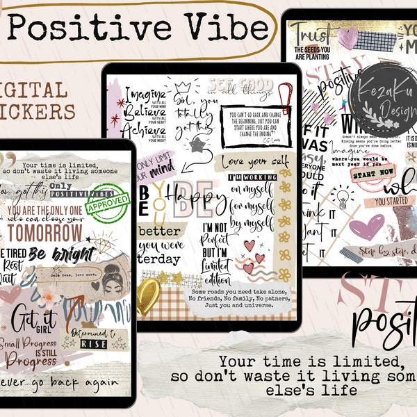 Positive Vibe Digital Stickers, Positive Quote Digital Stickers, Positive Quote Stickers, Positive Goodnotes Stickers, Motivational Stickers