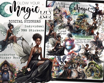 Black Fairy Girl Magic Digital Stickers, Black Girl Digital Sticker, Black Girl Goodnotes, Black Girl Magic Goodnotes, Fairy Digital Sticker
