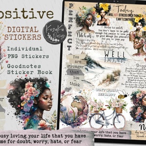 Positive Quote Black Girl Digital Stickers, Afro Girl Digital Stickers, Motivation Digital Stickers, Black Girl Goodnotes Digital Stickers
