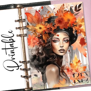 Agenda imprimable tableaux de bord, agenda de tableau de bord fille noire automne, tableau de bord fille, agenda A5, agenda de poche, tableau de bord automne, fille automne