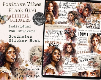 Positive Quote Black Girl Digital Stickers, Afro Girl Digital Stickers, Boss Girl Digital Stickers, Black Girl Goodnotes Digital Stickers
