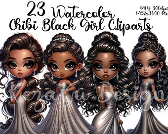 Chibi Black Girl Clipart, Black Girl Magic Clipart, Black Girl, Black Girl Sublimation, PNG Sublimation, Cartoon Black Girl PNG, Afro Girl