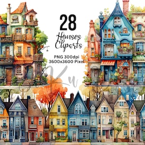 Watercolor Houses Cliparts, Quirky Houses Cliparts, Houses PNG, Watercolor Houses Cliparts, Watercolor Colorful Cliparts, Cute Houses PNG