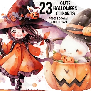 Watercolor Halloween Witch Clipart, Cute Halloween Clipart, Halloween PNG, Watercolor Halloween, Chiby Halloween Witch Clipart, Halloween
