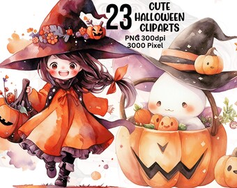 Watercolor Halloween Witch Clipart, Cute Halloween Clipart, Halloween PNG, Watercolor Halloween, Chiby Halloween Witch Clipart, Halloween