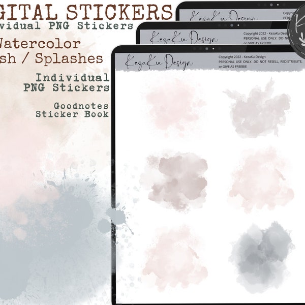 Aquarell Pinsel und Spritzer Goodnotes, digitale Aufkleber, PNG Aufkleber, Goodnotes Aufkleber, GoodNotes Planner, Aquarell digitale Aufkleber