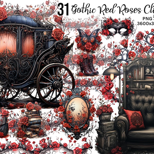 Gothic Red Roses Cliparts, Red Roses Cliparts, Ghotic PNG, Magic Cliparts, Gothic Black Castle, Red Roses PNG, Black Mask Cliparts, Red PNG