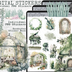 Plant Goodnotes, Cactus Digital Stickers, Goodnotes Stickers, Botanical Stickers, Green PNG Stickers, GoodNotes Planner, Plant Goodnotes,