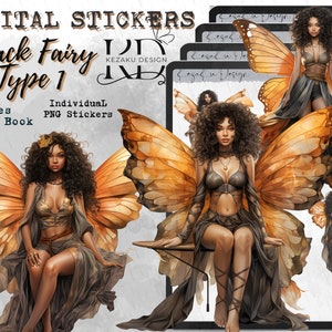 Black Fairy Digital Stickers Type 2, Black Fairy Girl Magic Sticker, Black Girl PNG, Black Girl Magic Goodnotes, Fairy Digital Sticker