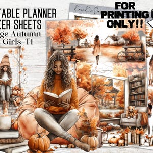 PRINTABLE Orange Autumn Black girl Sticker Sheets-T1, Autumn Printable Stickers, Black Girl Stickers, Fall Printable Sticker Sheets, PDF-PNG