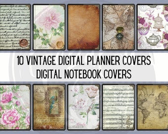 Vintage digitale planner covers, Goodnotes covers, digitale notebook covers, digitale tijdschrift cover, digitale planner cover, digitale boekomslagen
