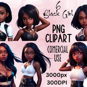 6 Black Girl Clipart, American African Clipart, Black Girl PNG, American Girl PNG, African Girl PNG, Black Girl Instant Download, Clipart