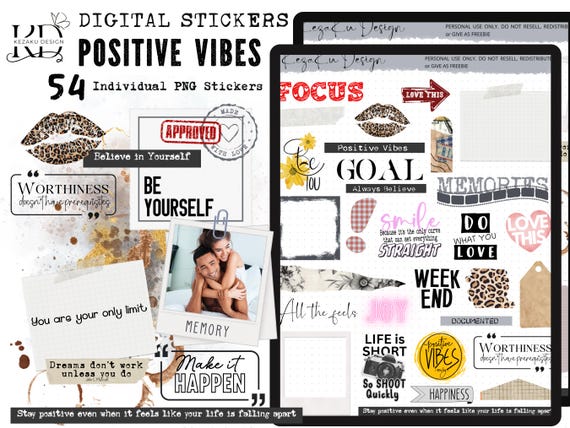 DIGITAL-Positive Vibes Digital Stickers, Positive Quote PNG Stickers, Positive Quotes Goodnotes, Png Positive Vibe Stickers, Quote Stickers