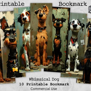 Whimsical Dog Printable Bookmarks, 10 Quirky Dog Bookmark Sheets, PNG-JPG-PDF Bookmark Printable, Dog Lover Digital Bookmarks, Commercial