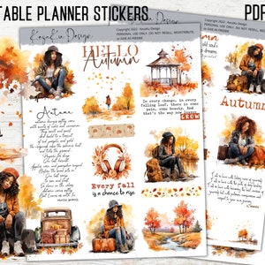 PRINTABLE Black girl Autumn Stickers, Autumn Sticker sets, Fall Stickers, Black Girl Stickers, Positive Quote Stickers, Autumn Printables