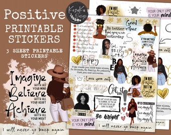 PRINTABLE Positive Quote Stickers, Motivational Stickers, Instant Download Sticker, Positive Quote Stickers, Black Girl Stickers, Black Girl