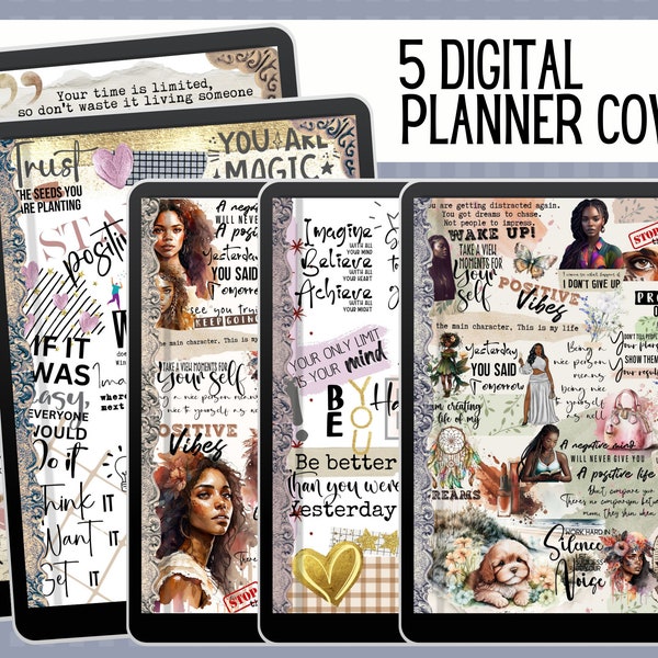 Black Girl Digital Planner Covers, Goodnotes Covers, PRINTABLE Notebook Covers, Journal Cover, Digital Planner Cover, Black Girl Cover