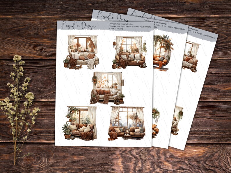 Sofa Sticker PRINTABLE Brown Window Stickers, Brown Sofa PDF-PNG Sticker Sheets ...