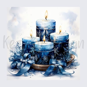 Christmas Blue Candles Clipart 12 High Quality JPGs, Merry Christmas Clipart, Watercolor Blue Candles Clipart, Winter Candles Clipart