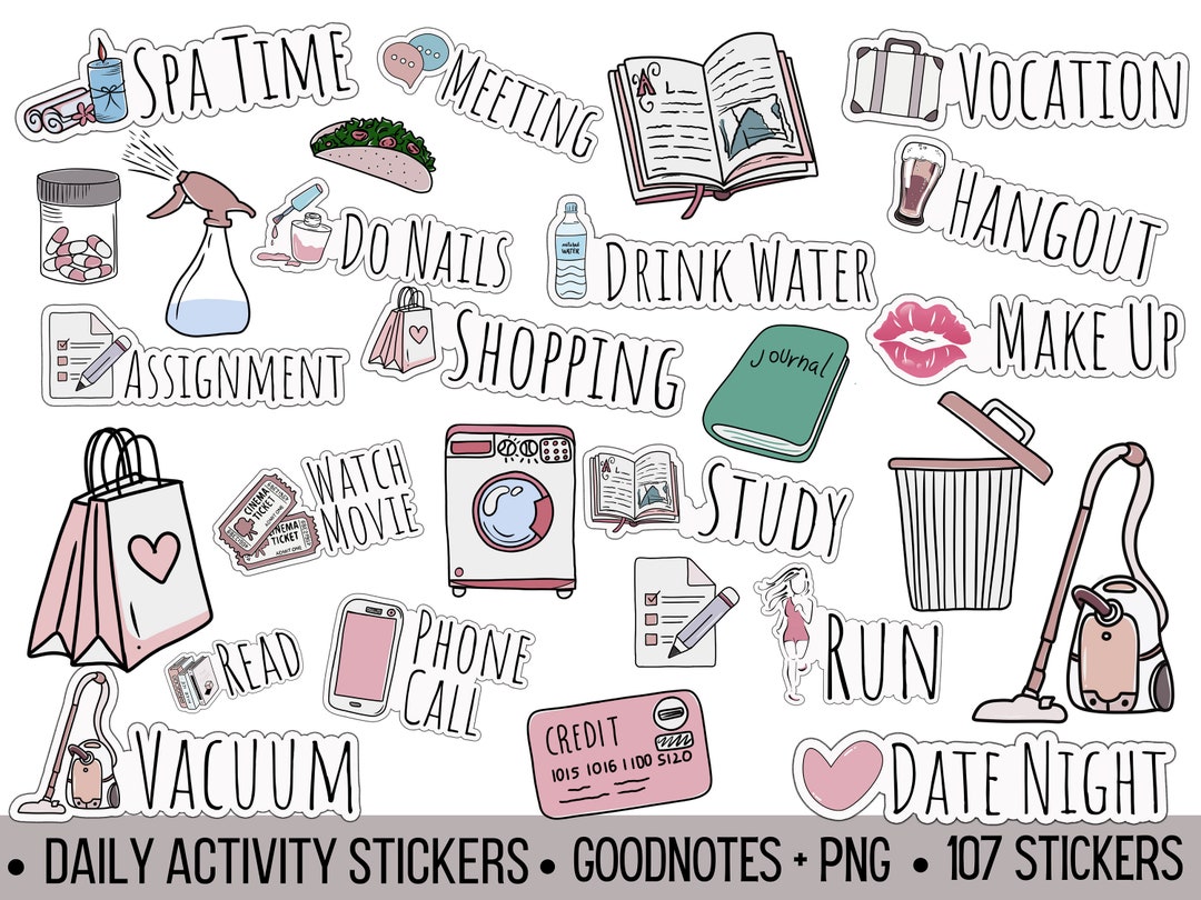 Daily Activity Stickers, Daily Activity Digital Planner Stickers ...