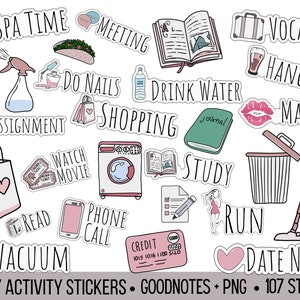 Daily Activity Stickers, Daily Activity Digital Planner Stickers, Goodnotes Daily Stickers, PNG Stickers, Instant Download, Planner Stickers