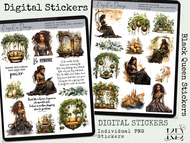 Black Queen Digital Stickers, Black Girl Magic Digital Stickers, Afro Girl Digital Stickers, Black Girl Stickers, Goodnotes Digital Stickers