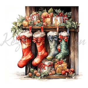 Weihnachten Socke Clipart 20 Hochwertige JPG, Frohe Weihnachten, Aquarell Socke Clipart, Weihnachtssocke, Weihnachtsgeschenk Socken, Santa Socke